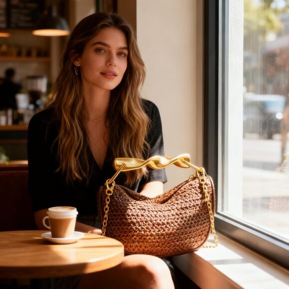 Artisan Woven Straw Crossbody Bag for Women Summer Beach Purse Brown - Picture 4 of 7